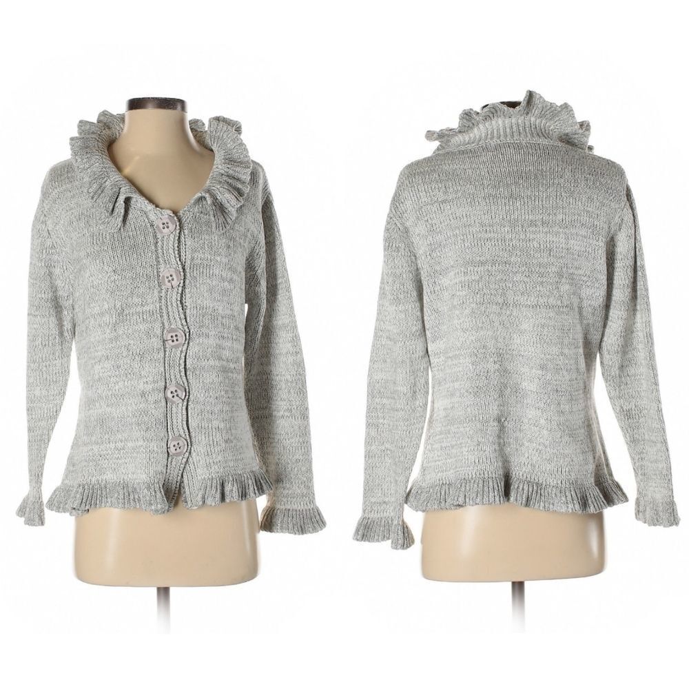 TIVOLI Ruffle Trim Linen Blend Knit Cardigan S